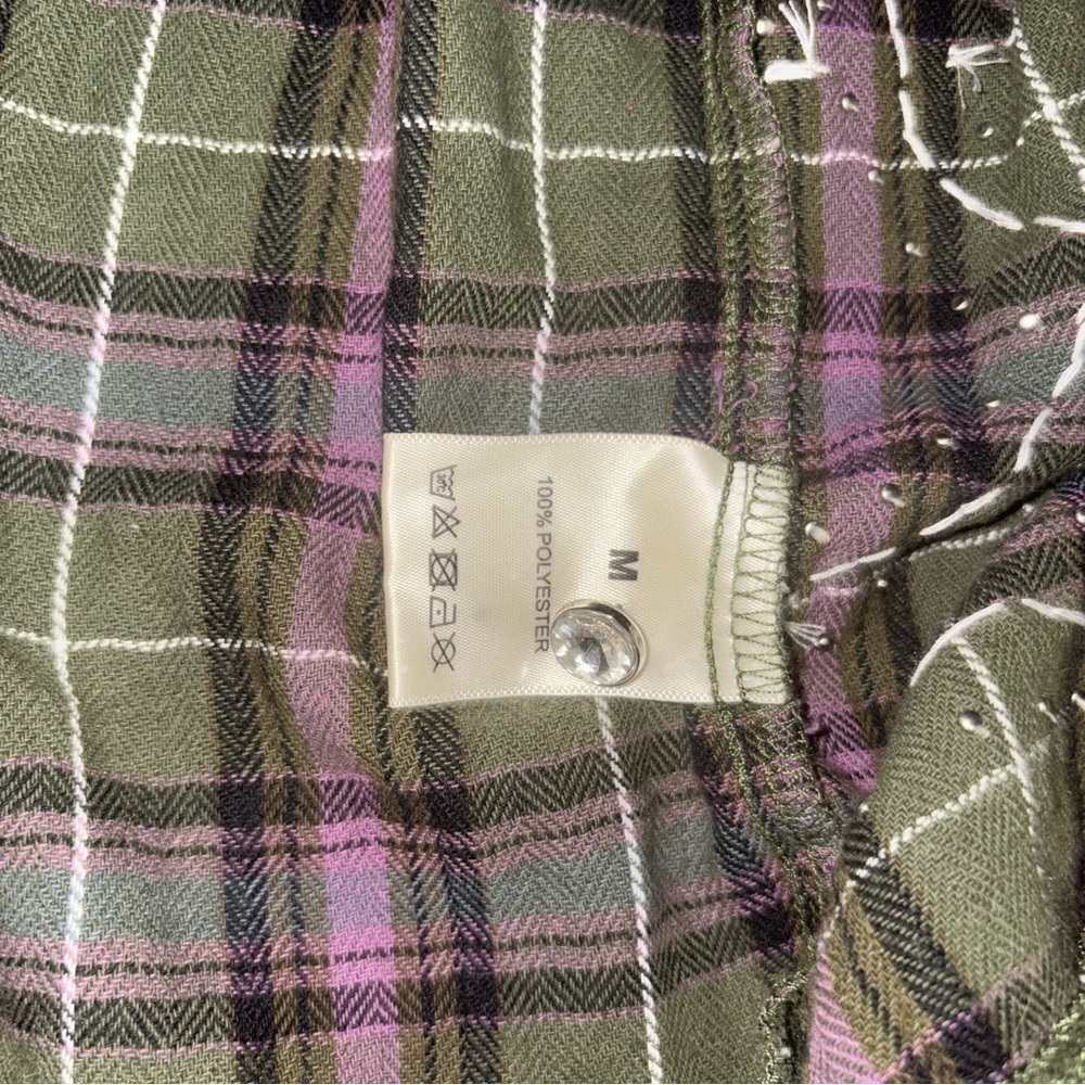 VALE Embellished Plaid Button-Up Shirt in Olive and Purple - Picture 6 of 8
